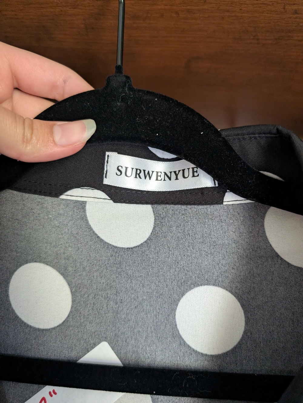 Polka Dot Button-Up Ruffle Sleeve Top - Black/White - Picture 5 of 8
